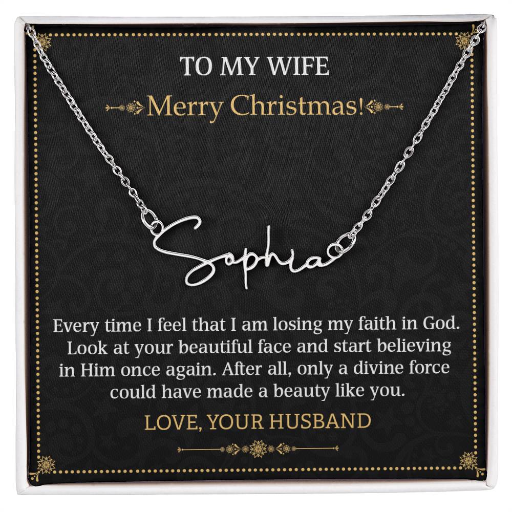 Signature Style Name Necklace To my Wife Merry Christmas