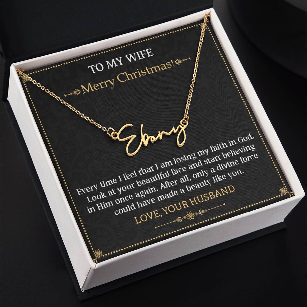 Signature Style Name Necklace To my Wife Merry Christmas