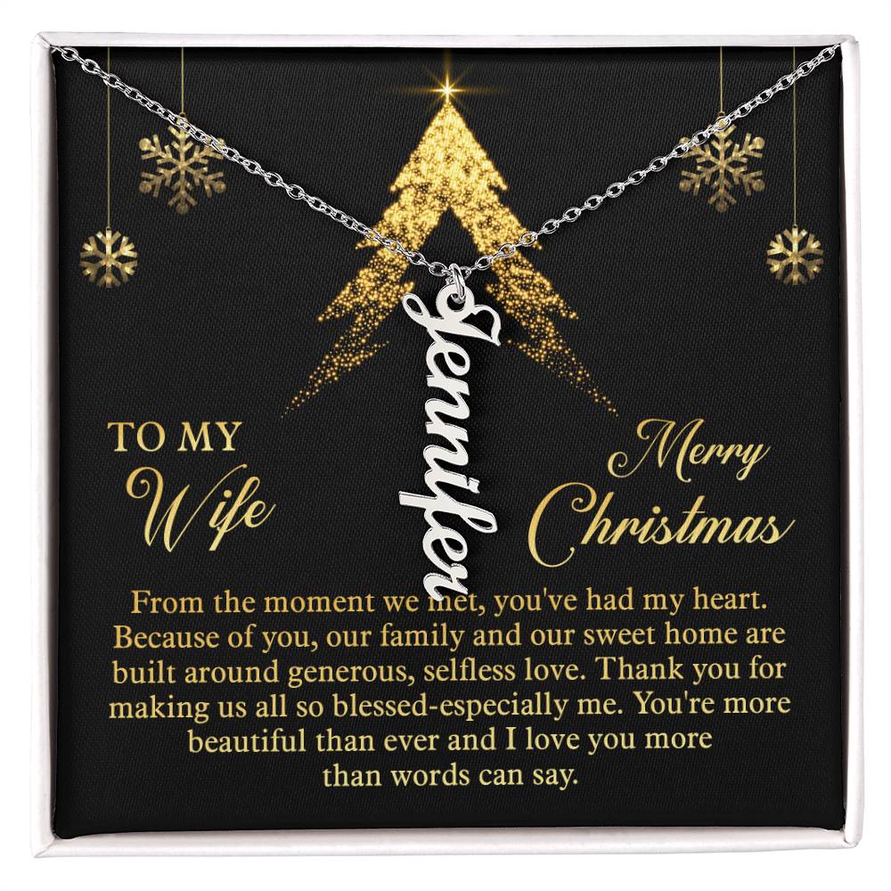 To My Wife Merry Christmas Vertical Name Necklace