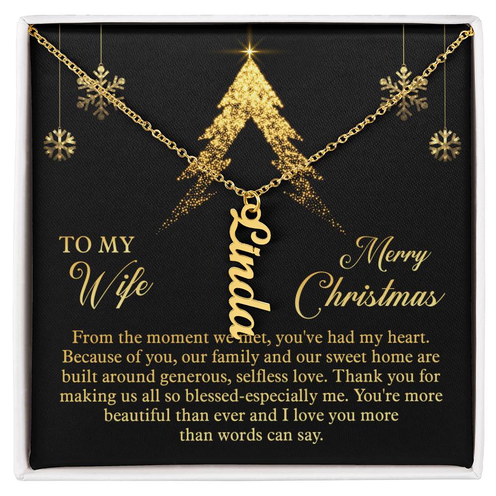 To My Wife Merry Christmas Vertical Name Necklace