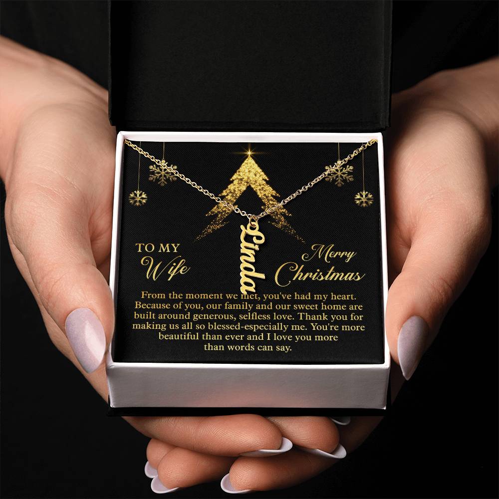 To My Wife Merry Christmas Vertical Name Necklace