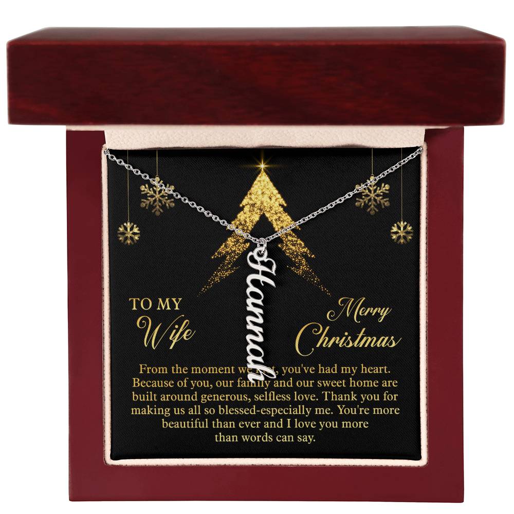 To My Wife Merry Christmas Vertical Name Necklace