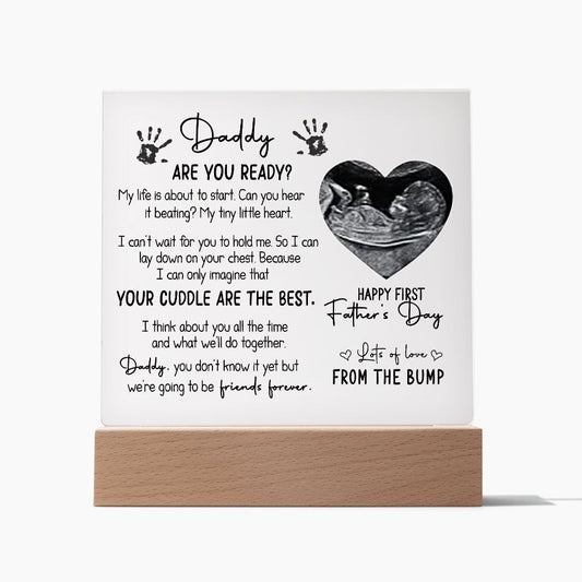 The Daddy Are You Ready Acrylic Plaque is the ideal gift to celebrate Father's Day. Made from acrylic, this plaque is a lasting tribute to the important father figures in your life. Perfect for husbands, partners, and expectant fathers, this minimalistic piece makes a unique and meaningful gift.