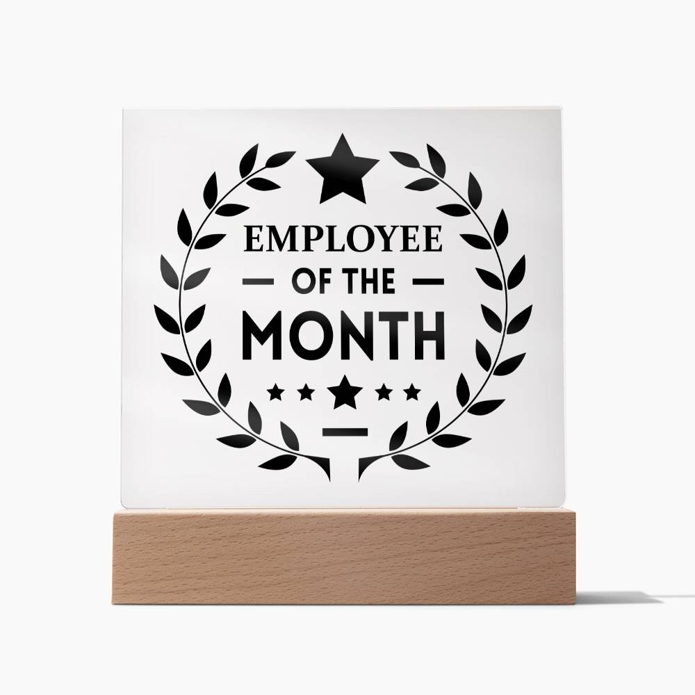 Employee Of The Month Acrylic Plaque. Reward your best employees with this Employee Acrylic Plaque. This award-winning plaque is made of high-quality, lightweight acrylic that won't fade over time. It's a great way to show your employees how much you appreciate their hard work.