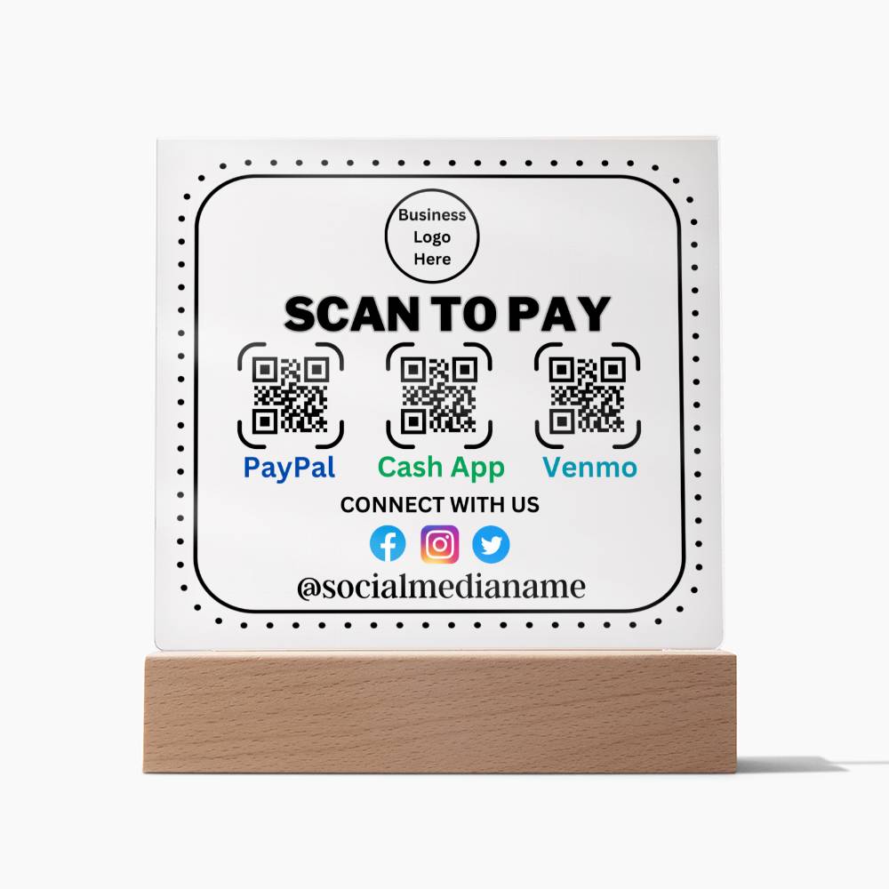 Save time & Earn More Money With The Scan To Pay Acrylic Plaque Combine modern technology and a heartfelt message with our Square Acrylic Plaque!