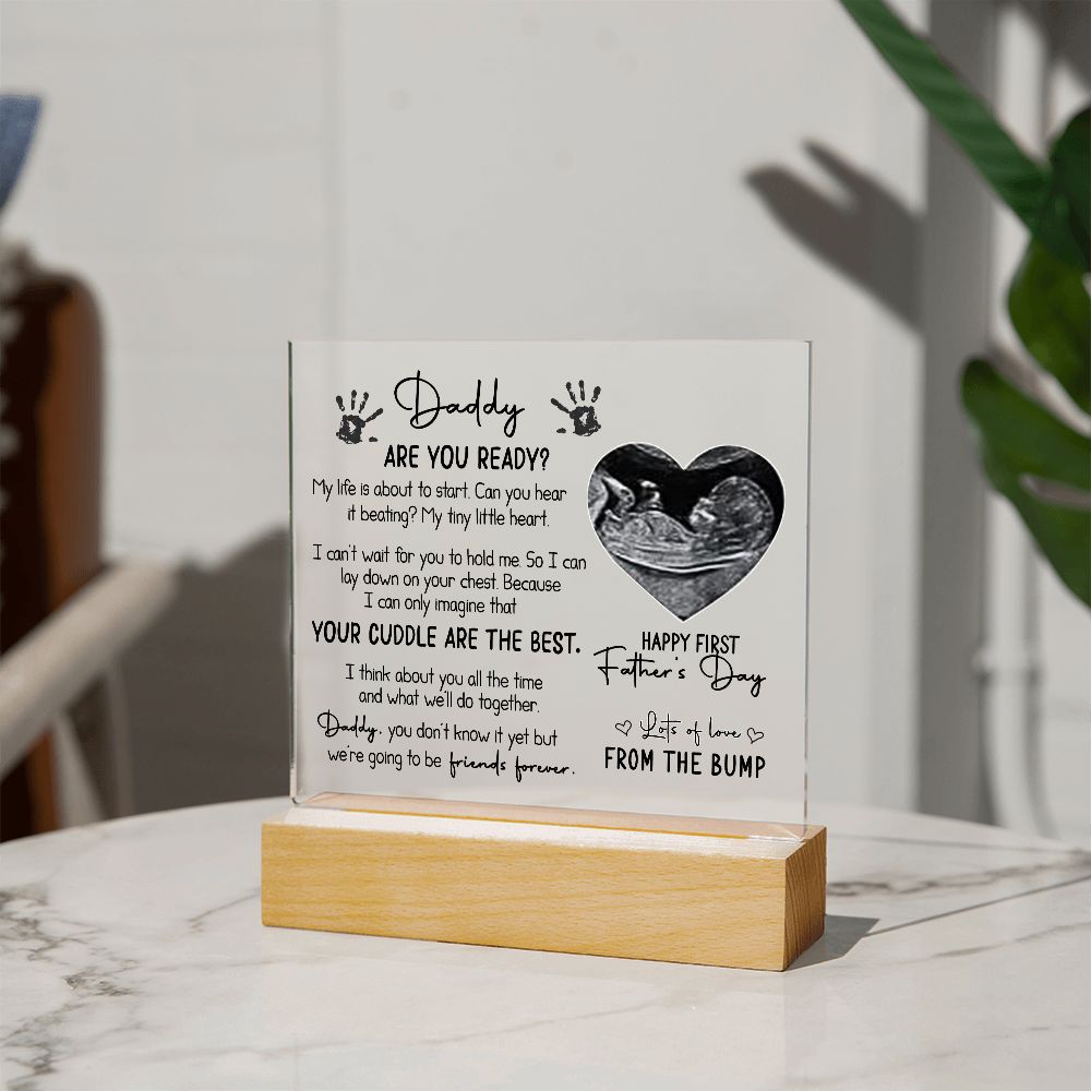 The Daddy Are You Ready Acrylic Plaque is the ideal gift to celebrate Father's Day. Made from acrylic, this plaque is a lasting tribute to the important father figures in your life. Perfect for husbands, partners, and expectant fathers, this minimalistic piece makes a unique and meaningful gift.