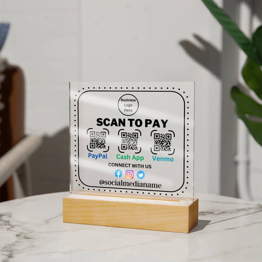 Save time & Earn More Money With The Scan To Pay Acrylic Plaque Combine modern technology and a heartfelt message with our Square Acrylic Plaque!