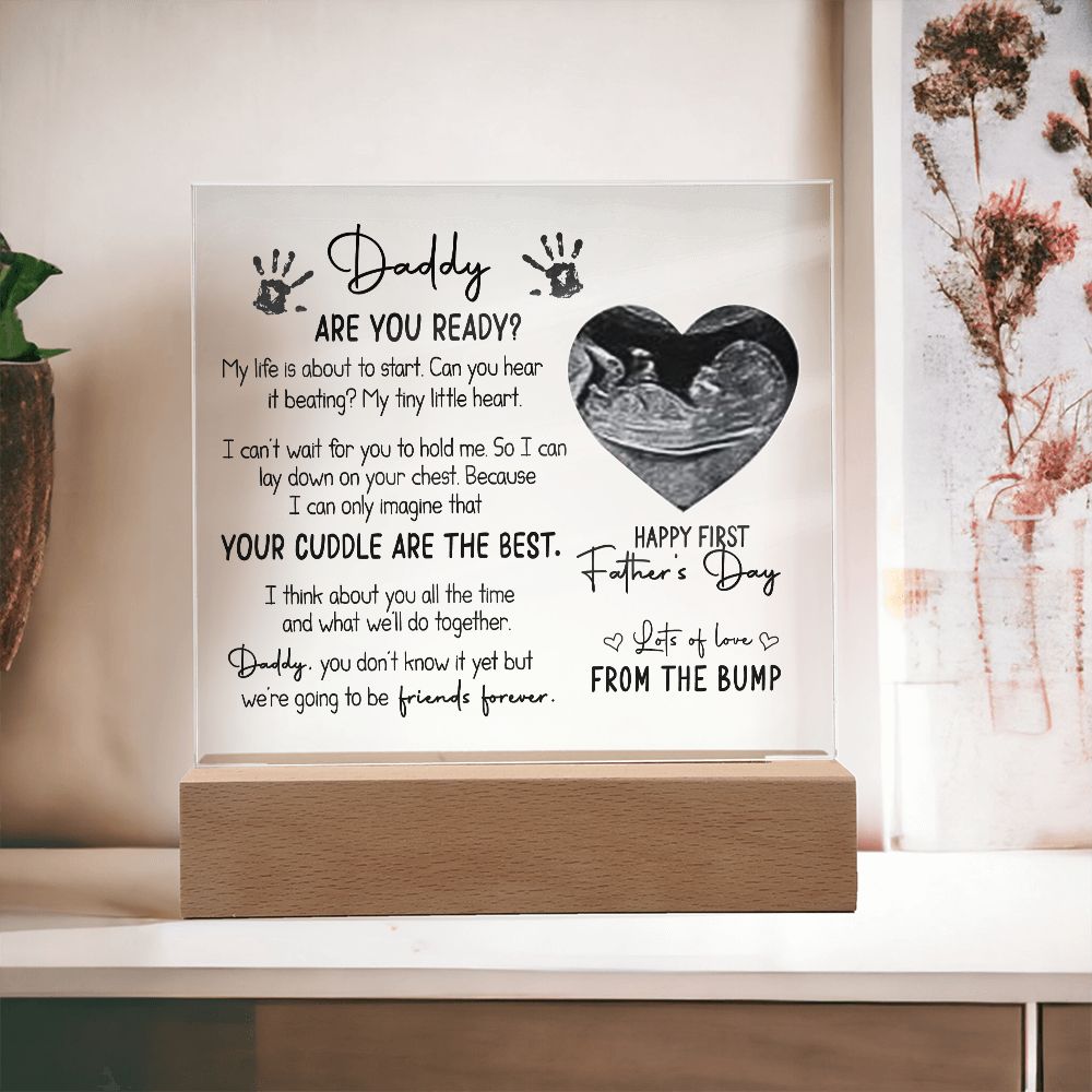 The Daddy Are You Ready Acrylic Plaque is the ideal gift to celebrate Father's Day. Made from acrylic, this plaque is a lasting tribute to the important father figures in your life. Perfect for husbands, partners, and expectant fathers, this minimalistic piece makes a unique and meaningful gift.