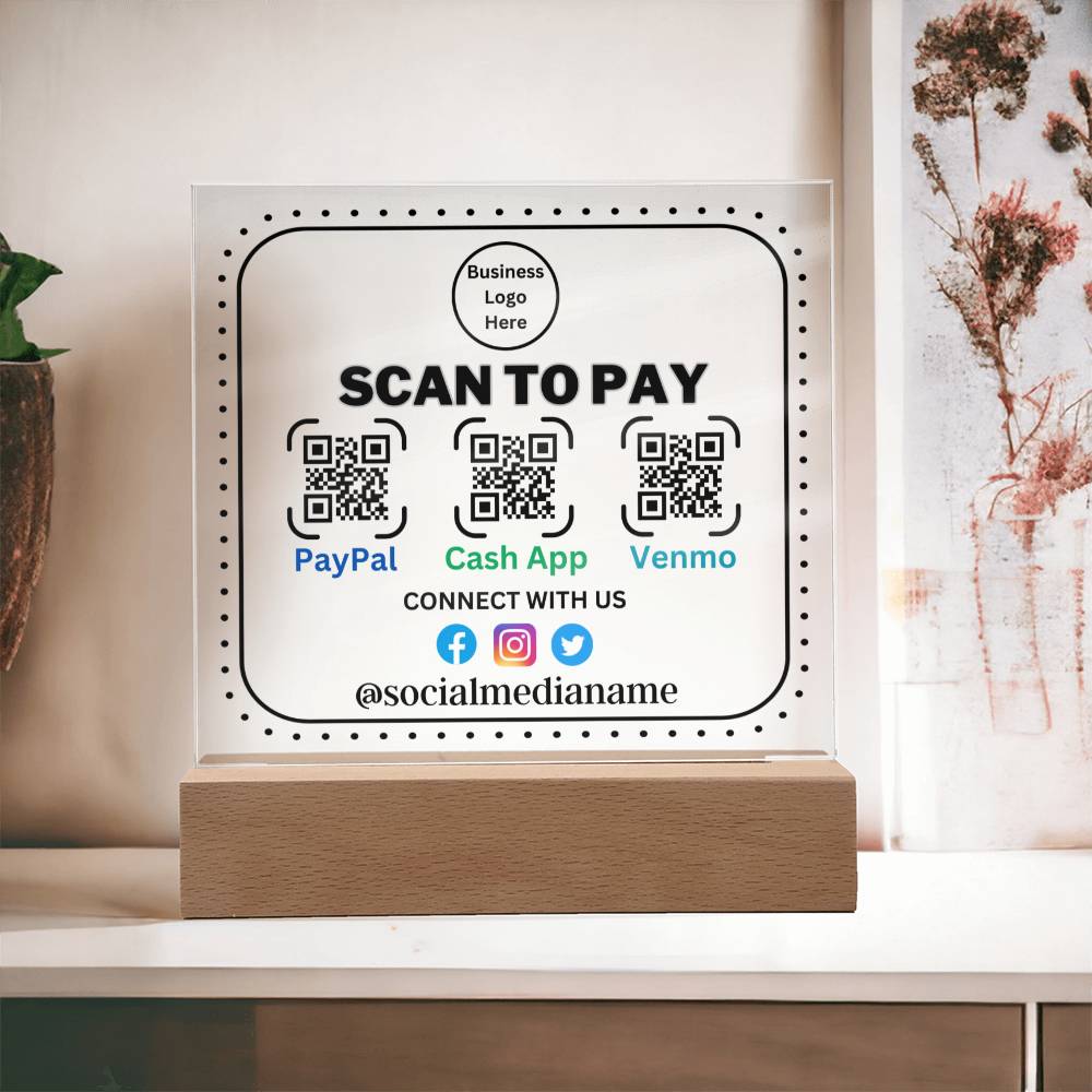 Save time & Earn More Money With The Scan To Pay Acrylic Plaque Combine modern technology and a heartfelt message with our Square Acrylic Plaque!