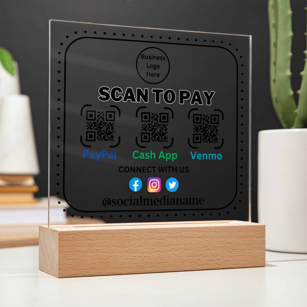 Save time & Earn More Money With The Scan To Pay Acrylic Plaque Combine modern technology and a heartfelt message with our Square Acrylic Plaque!