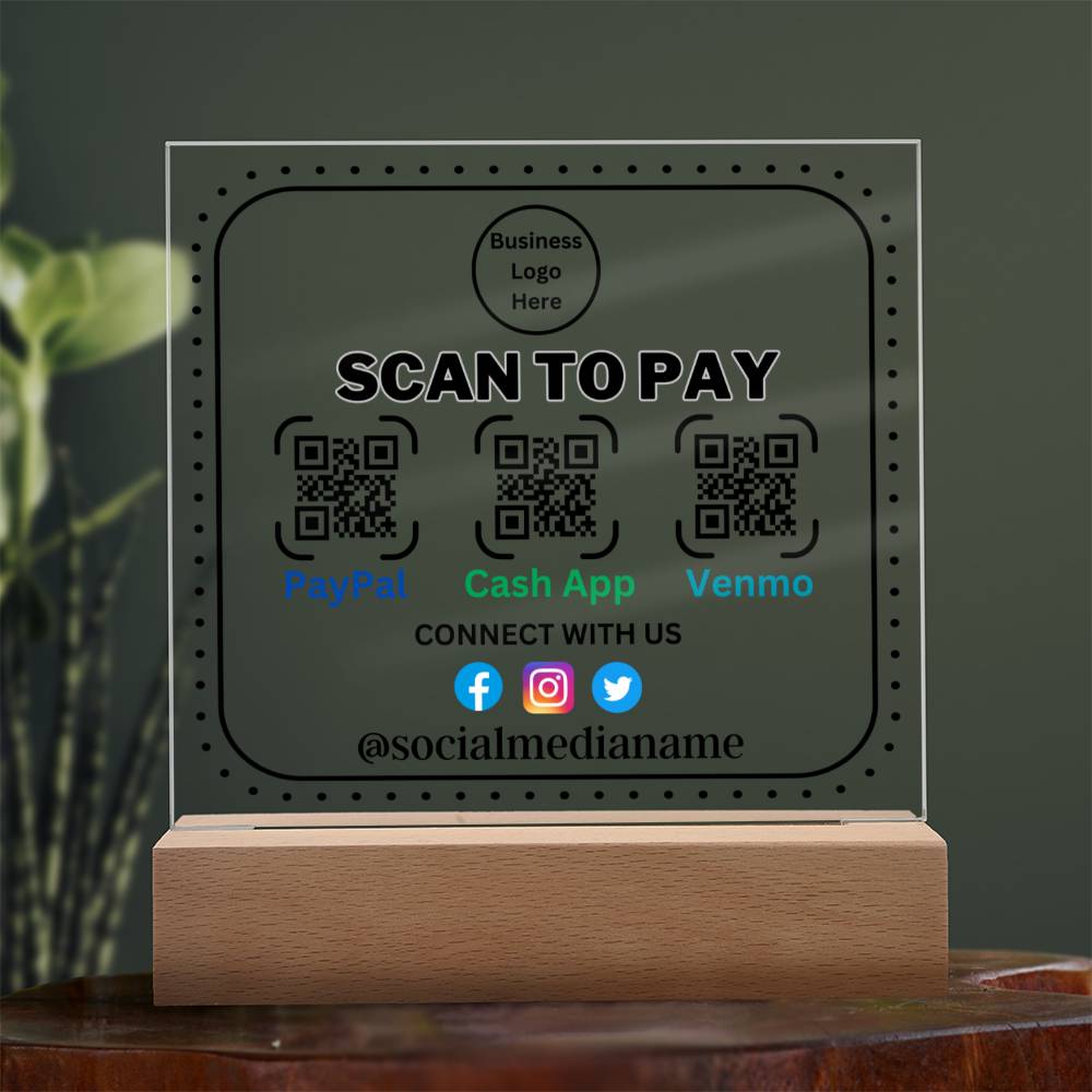 Save time & Earn More Money With The Scan To Pay Acrylic Plaque Combine modern technology and a heartfelt message with our Square Acrylic Plaque!