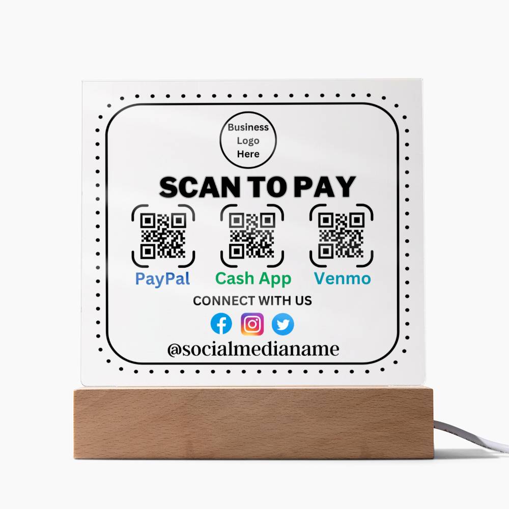 Save time & Earn More Money With The Scan To Pay Acrylic Plaque Combine modern technology and a heartfelt message with our Square Acrylic Plaque!