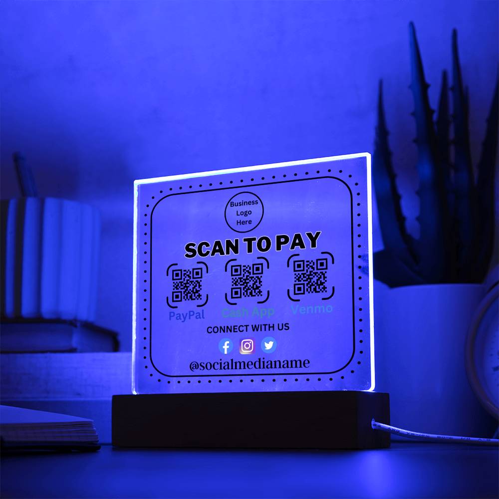 Save time & Earn More Money With The Scan To Pay Acrylic Plaque Combine modern technology and a heartfelt message with our Square Acrylic Plaque!