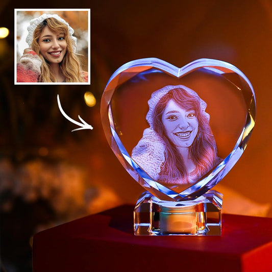 3D Laser Engraved Heart Crystal Photo Frame with Light Up LED Base Emporium Discounts