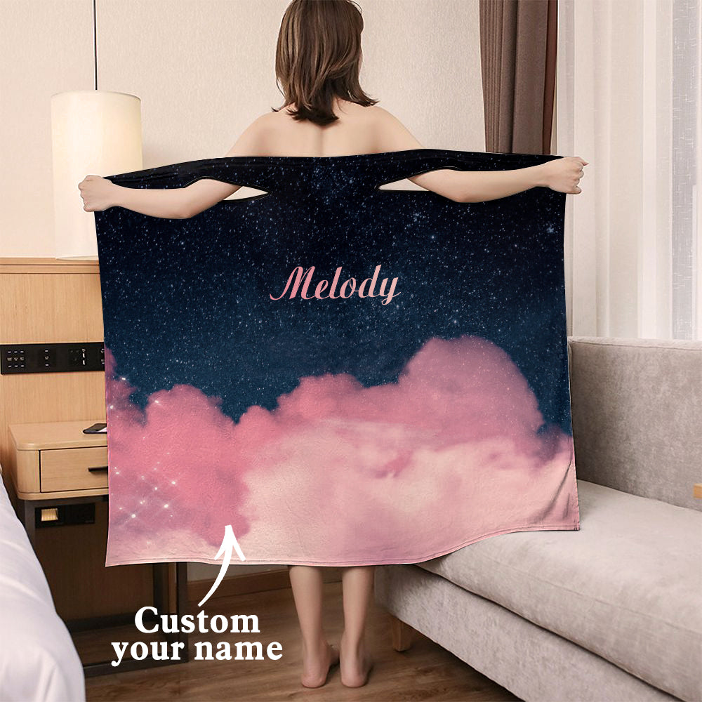 Custom Name Wrap Towel Dress Pink Clouds Bathrobe Bath Towel Emporium Discounts