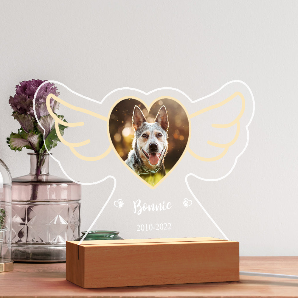 Personalized Pet Photo Lamp Custom Name Angel Wings Night Light Emporium Discounts