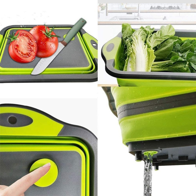 Multifunctional Collapsible Cutting Board, Portable Drain Basket for Camping, Picnic, BBQ, Kitchen Emporium Discounts