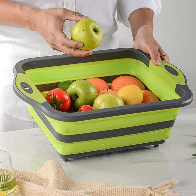 Multifunctional Collapsible Cutting Board, Portable Drain Basket for Camping, Picnic, BBQ, Kitchen Emporium Discounts