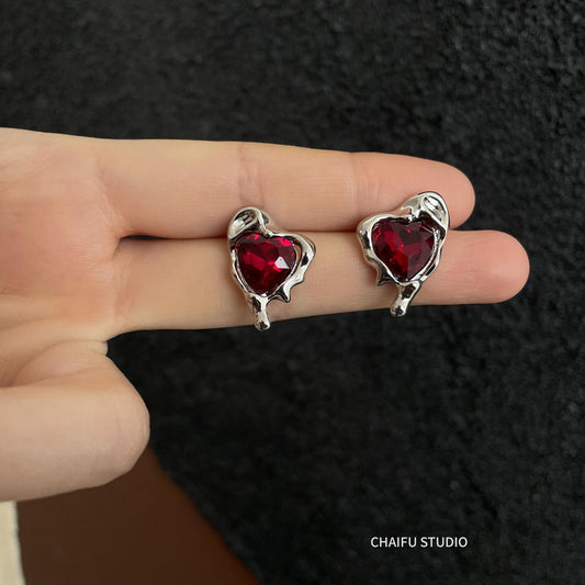 Molten Metal Red Crystal Love Earrings Emporium Discounts