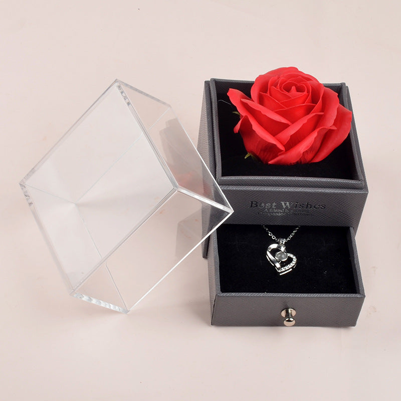 Rose Flower Necklace Gift Box Amazon Valentine's Day Gift Jewelry Box Acrylic Drawer Flower Box Send Necklace