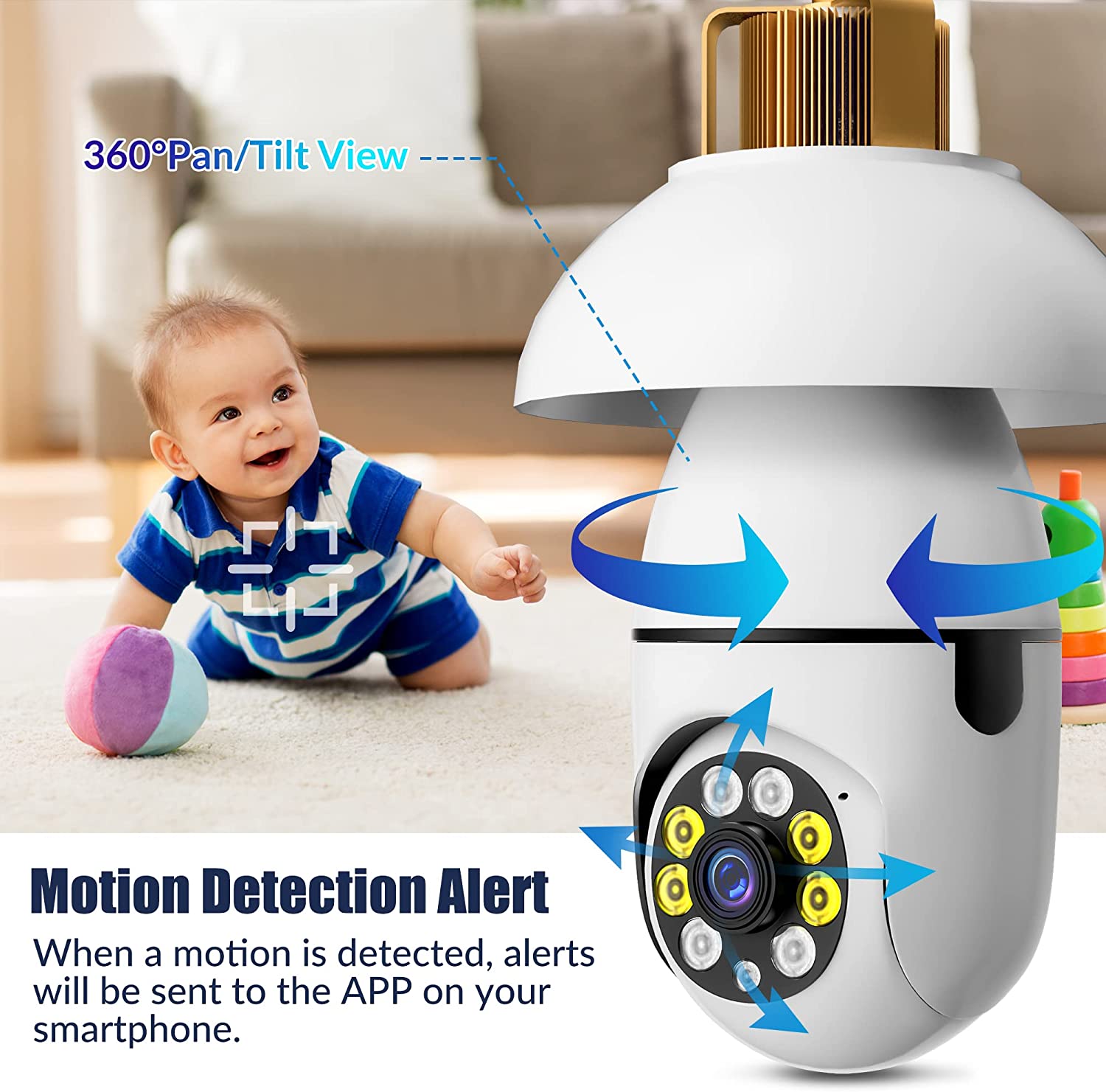 Introducing the Night Vision Security Camera! Perfect for home/office/warehouse/store security monitoring, it's a compact & easy-to-install light bulb camera. No hole drilling needed; just set it up and watch the baby, kids, spouse, & Grandma - all from your phone!