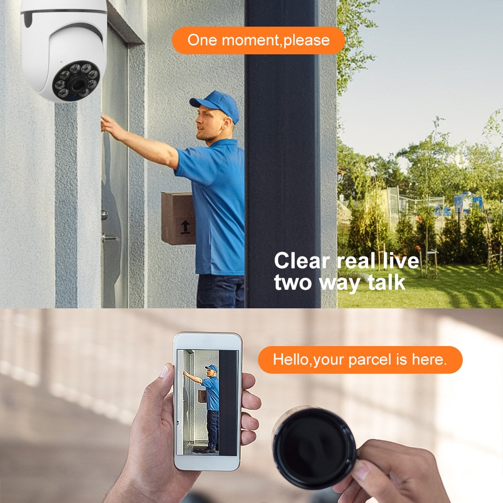 Introducing the Night Vision Security Camera! Perfect for home/office/warehouse/store security monitoring, it's a compact & easy-to-install light bulb camera. No hole drilling needed; just set it up and watch the baby, kids, spouse, & Grandma - all from your phone!