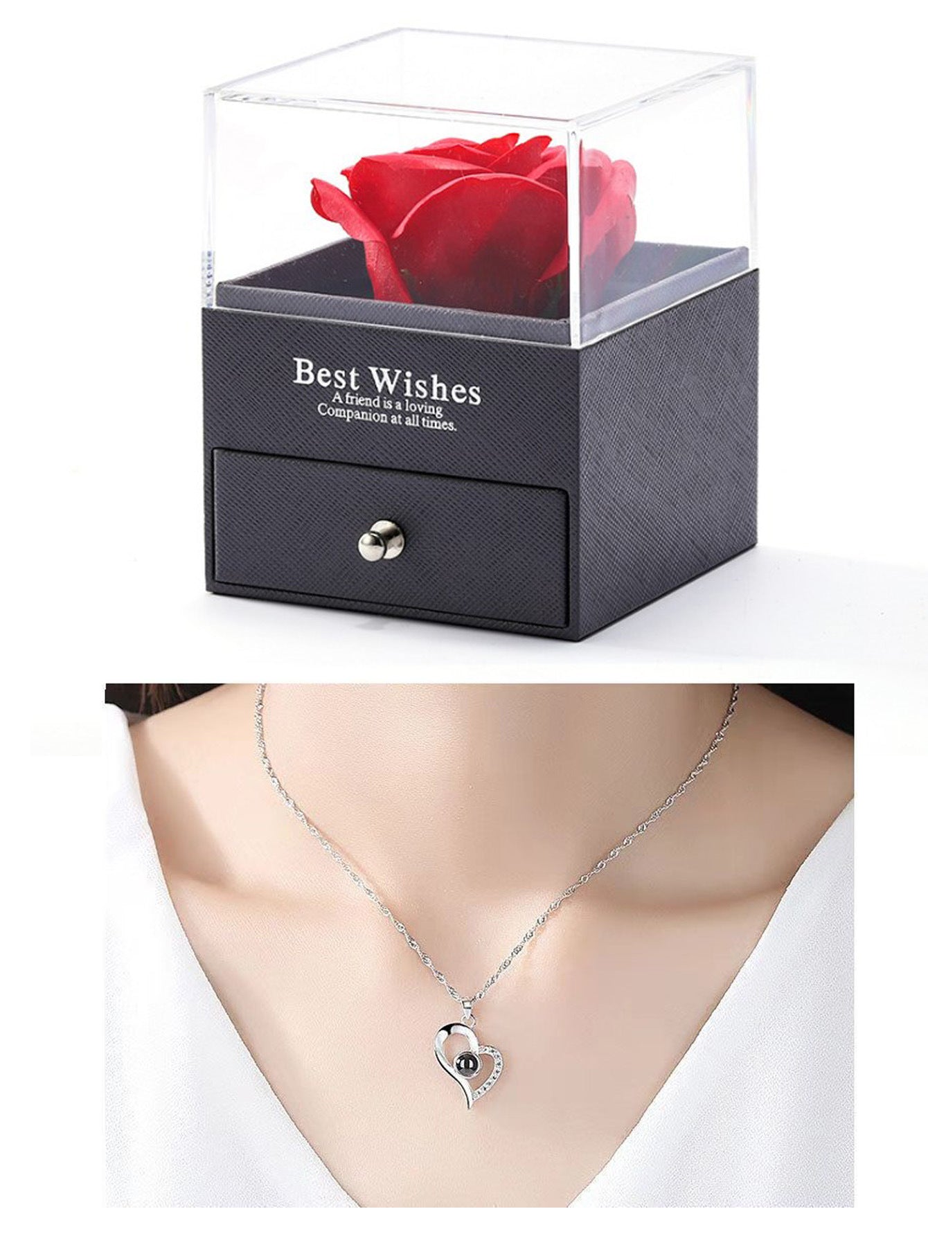 Rose Flower Necklace Gift Box Amazon Valentine's Day Gift Jewelry Box Acrylic Drawer Flower Box Send Necklace