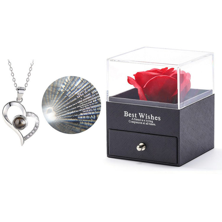 Rose Flower Necklace Gift Box Amazon Valentine's Day Gift Jewelry Box Acrylic Drawer Flower Box Send Necklace