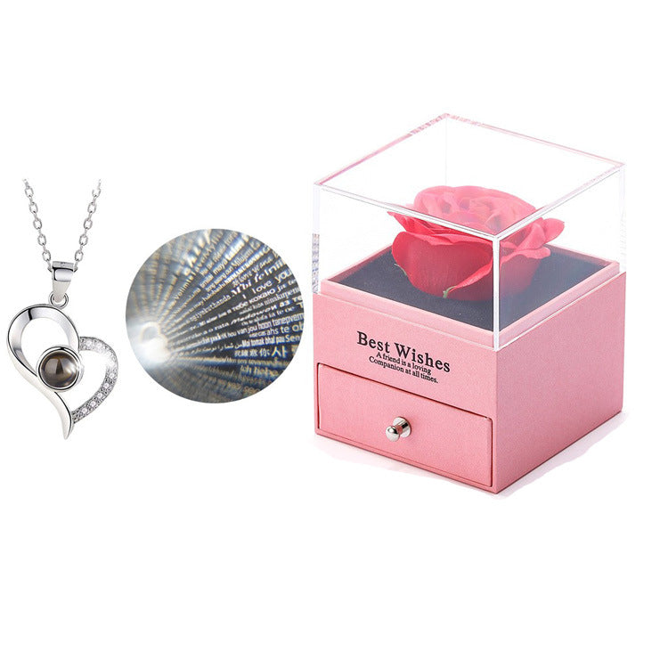 Rose Flower Necklace Gift Box Amazon Valentine's Day Gift Jewelry Box Acrylic Drawer Flower Box Send Necklace