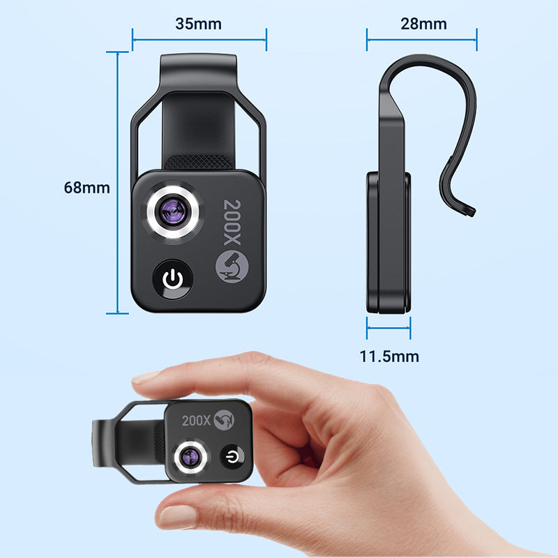 Capture HD pics with detail using the Phone Camera Video Micro Lens. Get close to your subject with the 200x zoom feature, perfect for lab work, STEM, jewelry appraisal, health diagnosis, art, outdoor exploration and more. The lightweight design and clip make it compatible with single and dual-camera phones. Get yours today!
