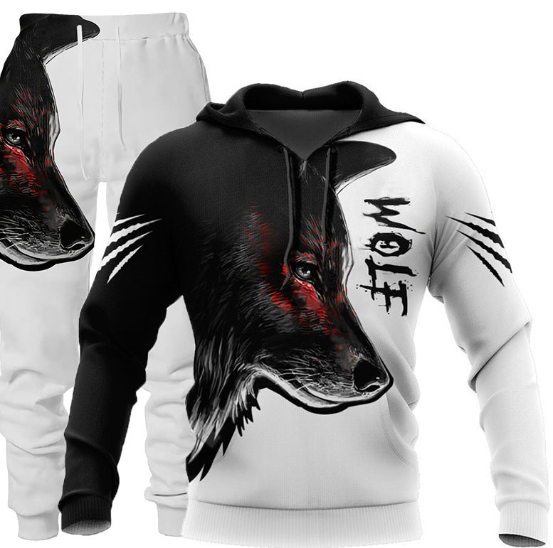 3D Wolf Print Tracksuit Men Sportswear Hooded Sweatsuit Two Piece Outdoors Running Fitness Men Jogging Set Emporium Discounts 5 Daily Products Or Gadgets Per Day Products Wolf face