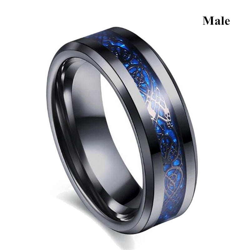Carofeez Charm Couple Ring Stainless Steel Black Men's Ring Blue Zircon Women's Ring Sets Valentine's Day Wedding Bands