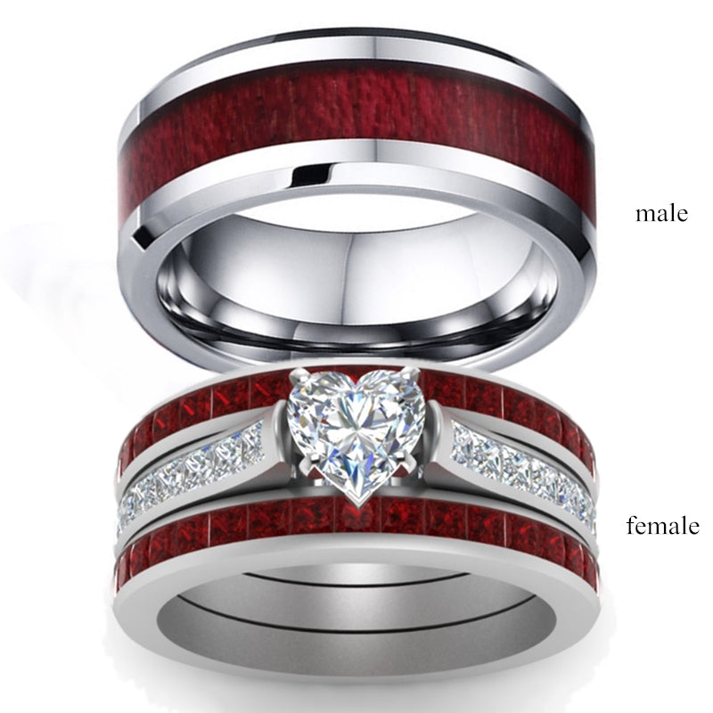 Fashion Jewelry Brown Red Stainless Steel Couple Ring Casual Male Ring Elegant Female Ring Engagement Valentine's Day Gift