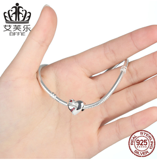 Popular Heart-shaped Mom Mother's Day Gift DIY Beads S925 Sterling Silver Bracelet Accessories Emporium Discounts