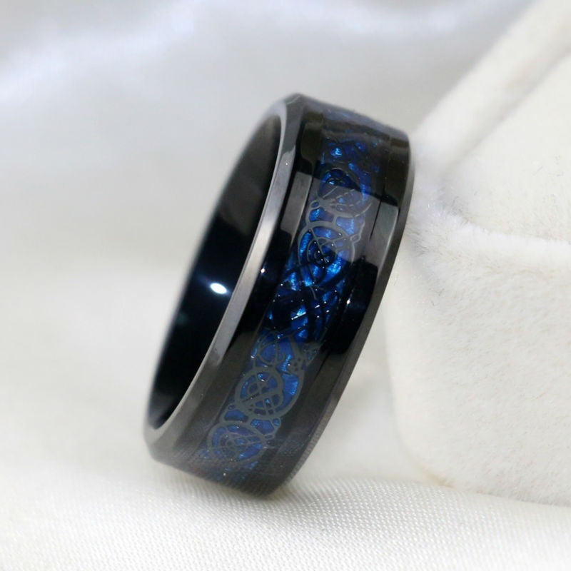 Carofeez Charm Couple Ring Stainless Steel Black Men's Ring Blue Zircon Women's Ring Sets Valentine's Day Wedding Bands