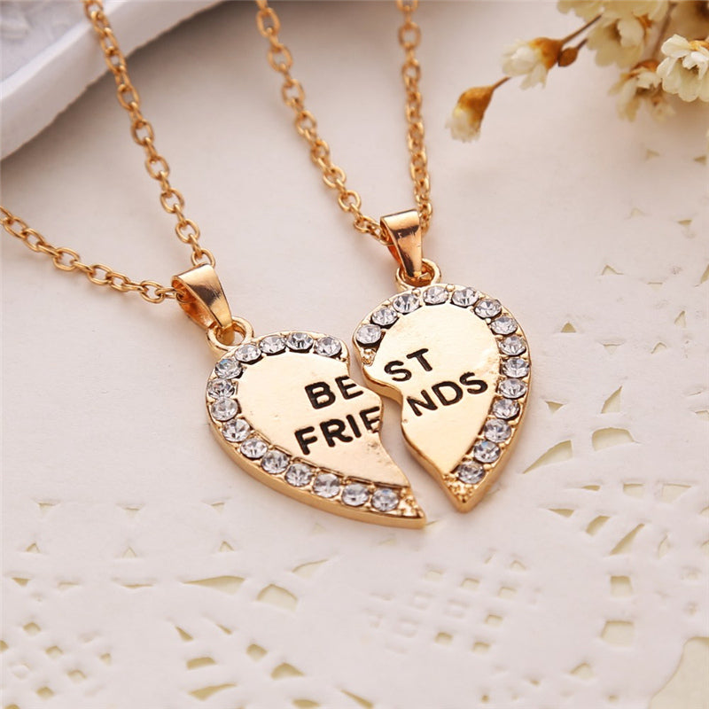 Love Heart Best Friend Necklace Emporium Discounts 5 Daily Products Or Gadgets Per Day Gold surrounded of crystal