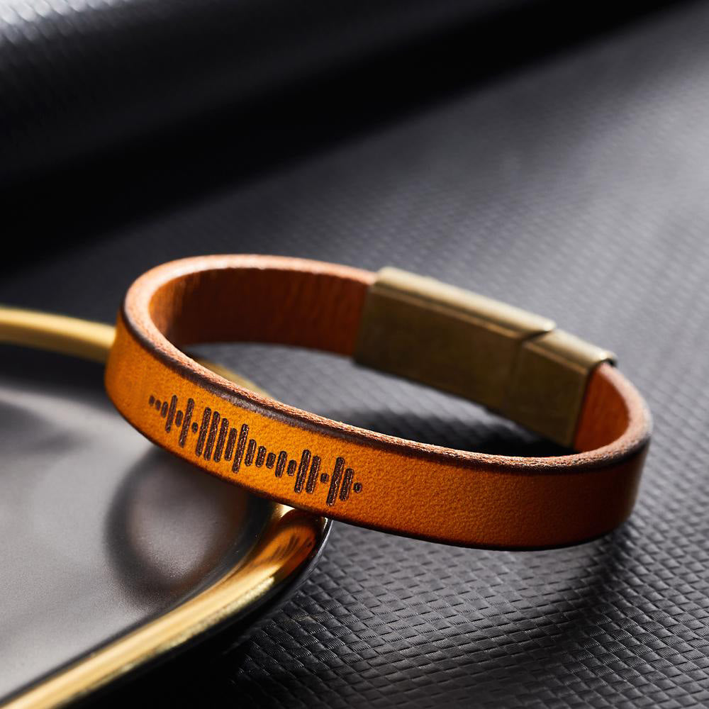 Custom Engraved Music Code Leather Bracelet with Strong Magnetic Clasp Emporium Discounts