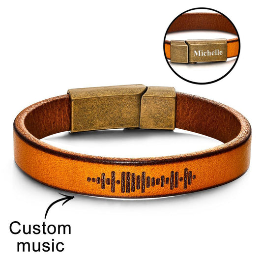 Custom Engraved Music Code Leather Bracelet with Strong Magnetic Clasp Emporium Discounts