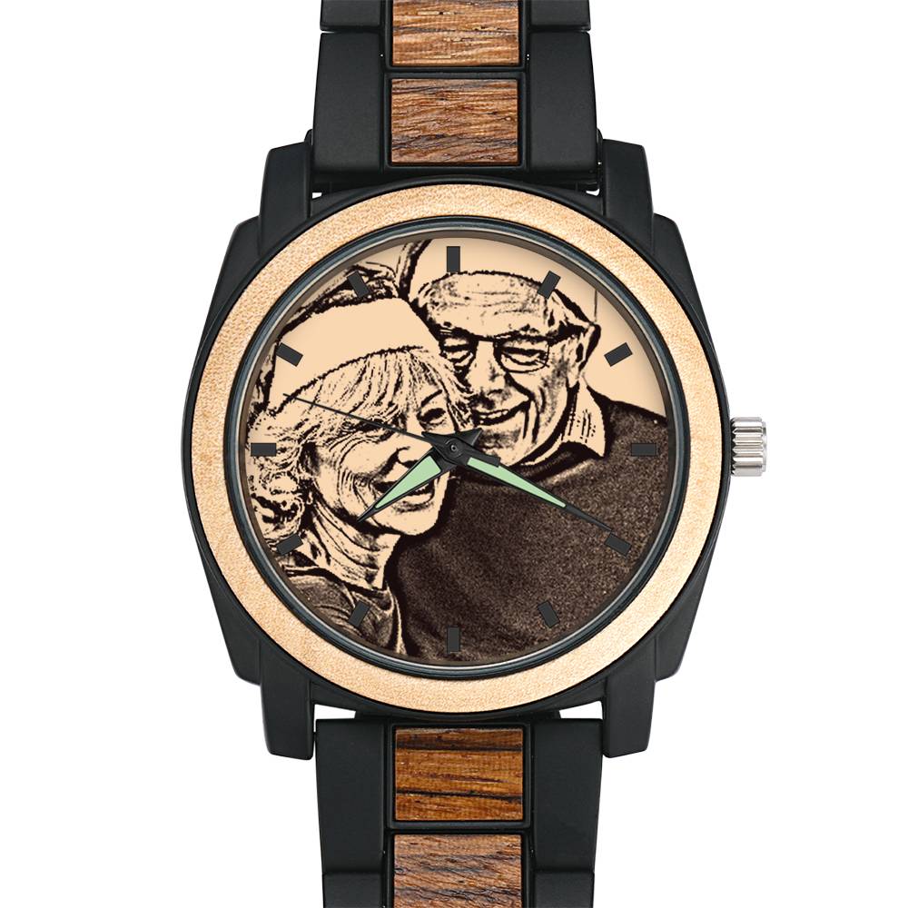 Personalized Engraved Photo Watch with Wood Strap 45mm Emporium Discounts