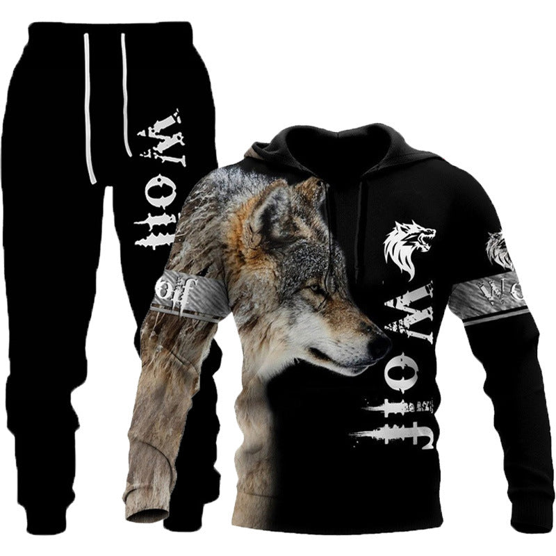 3D Wolf Print Tracksuit Men Sportswear Hooded Sweatsuit Two Piece Outdoors Running Fitness Men Jogging Set Emporium Discounts 5 Daily Products Or Gadgets Per Day Products Wolf Face Digital and Text