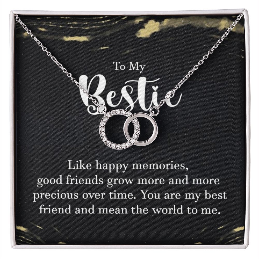 To My Bestie Necklace • 14K white gold over stainless steel  • Large circle embellished with 20 CZ crystals  • Total pendant width: 0.8" (20 mm)  • Length: 18" (46 cm) + 2" (6 cm) extension  • Parrot clasp attachment. Emporium Discounts