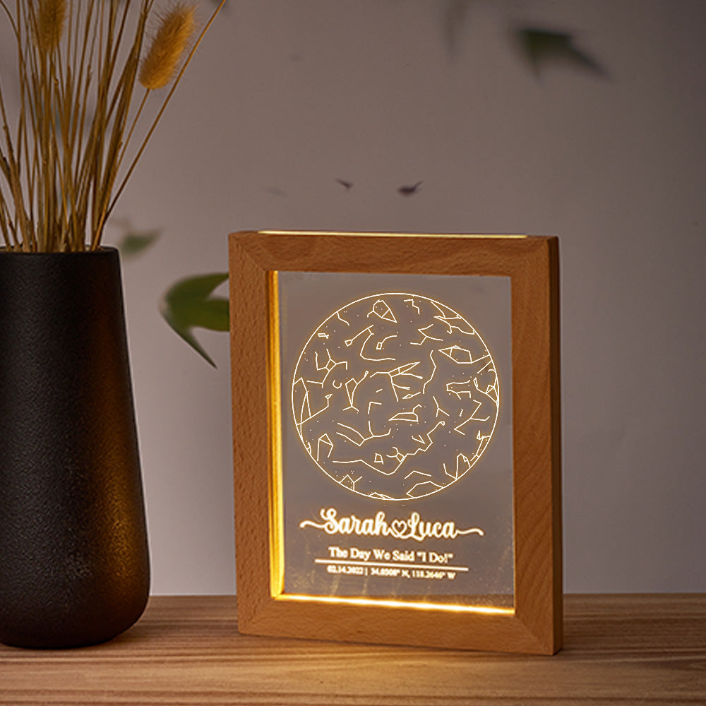 Custom Engraved Star Map Print Constellation Print Night Light with Wood Frame Emporium Discounts