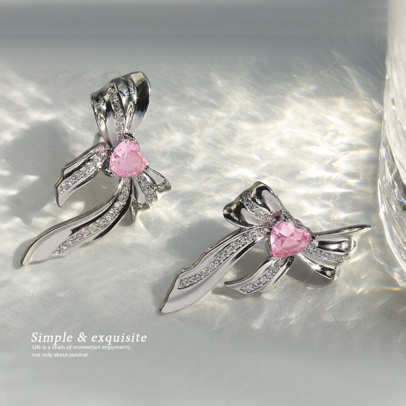 Sweet Pink Metal Bow Earrings Emporium Discounts