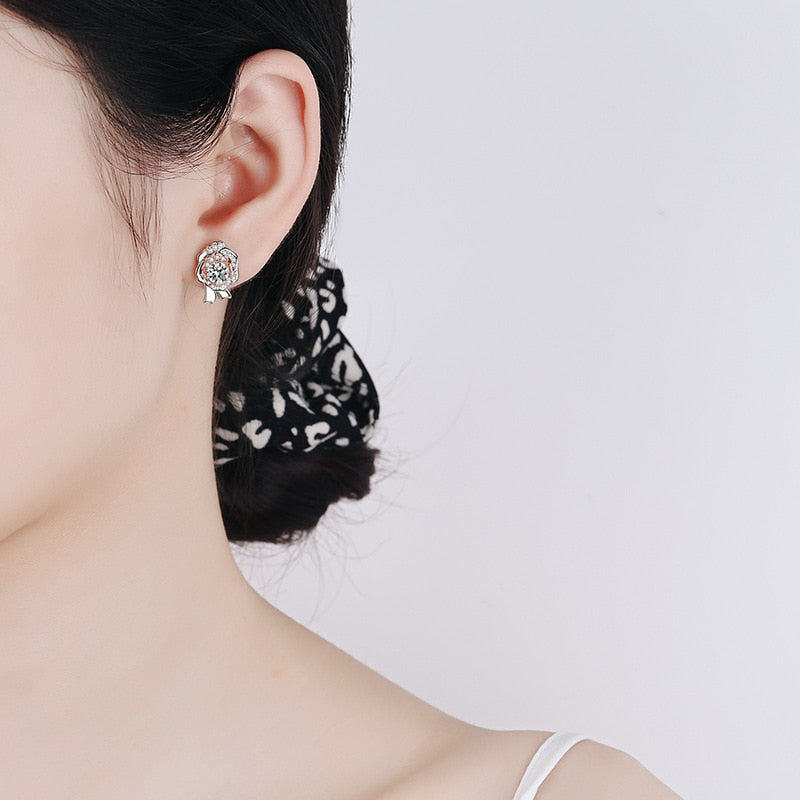 Silver Sparkling Rose Stud Earrings Emporium Discounts