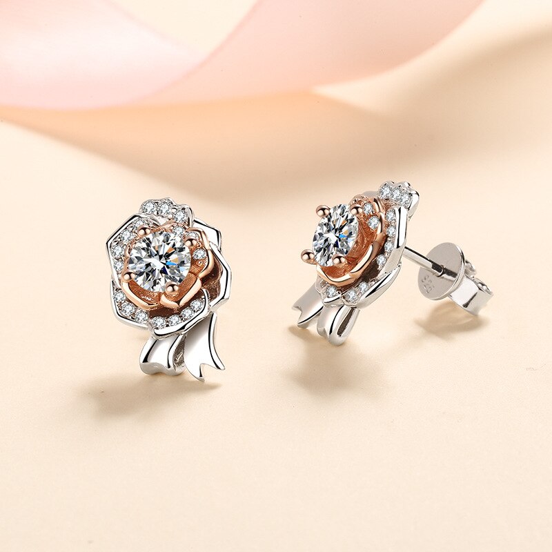 Silver Sparkling Rose Stud Earrings Emporium Discounts