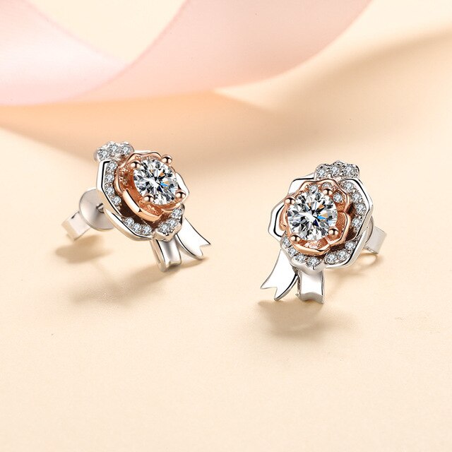 Silver Sparkling Rose Stud Earrings Emporium Discounts